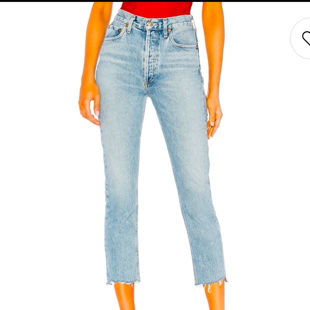Agolde Light Blue High-Rise Straight Crop Jeans